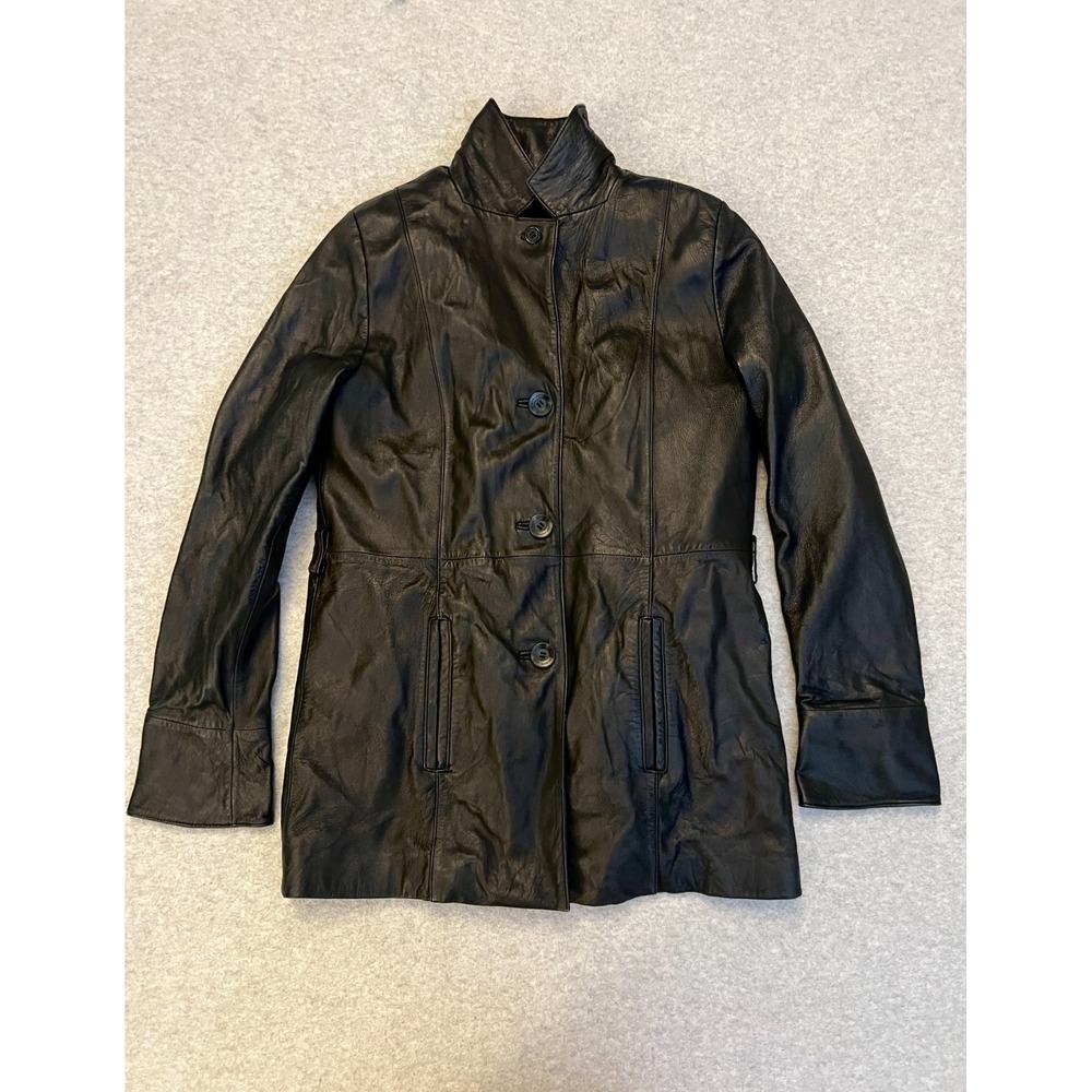 Wilson's Leather Jacket Women's Medium Black Thinsulate Button Front Coat Chic‎